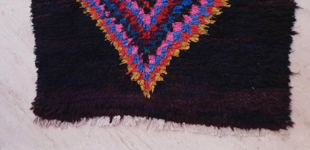 Vintage Moroccan Rug 3.7x9.2 Super Pretty Runner Rug | Boujaad Rug  | Berber Boucherouite Rug | Hallway Rug | Vintage Entry way Rug