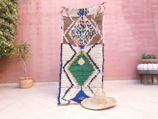 Gorgeous Vintage runner rug 2.4x5.9 beige pink abstract hallway rug, pastel muted tones kitchen rug