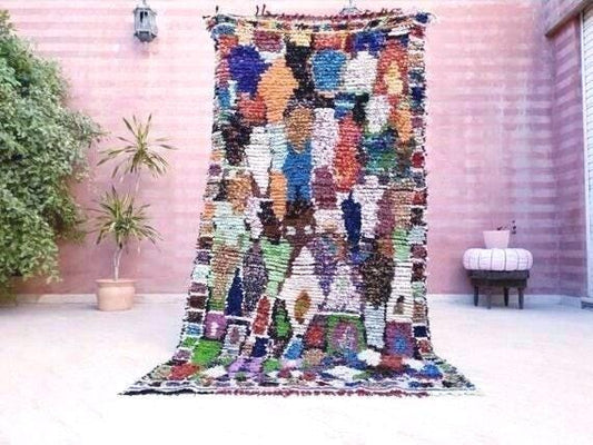 Vintage Moroccan Rug, 4x8 "Mint Green Eyes" Stunning Boucherouite Berber rug bedroom rug, living room  rug colorful rug