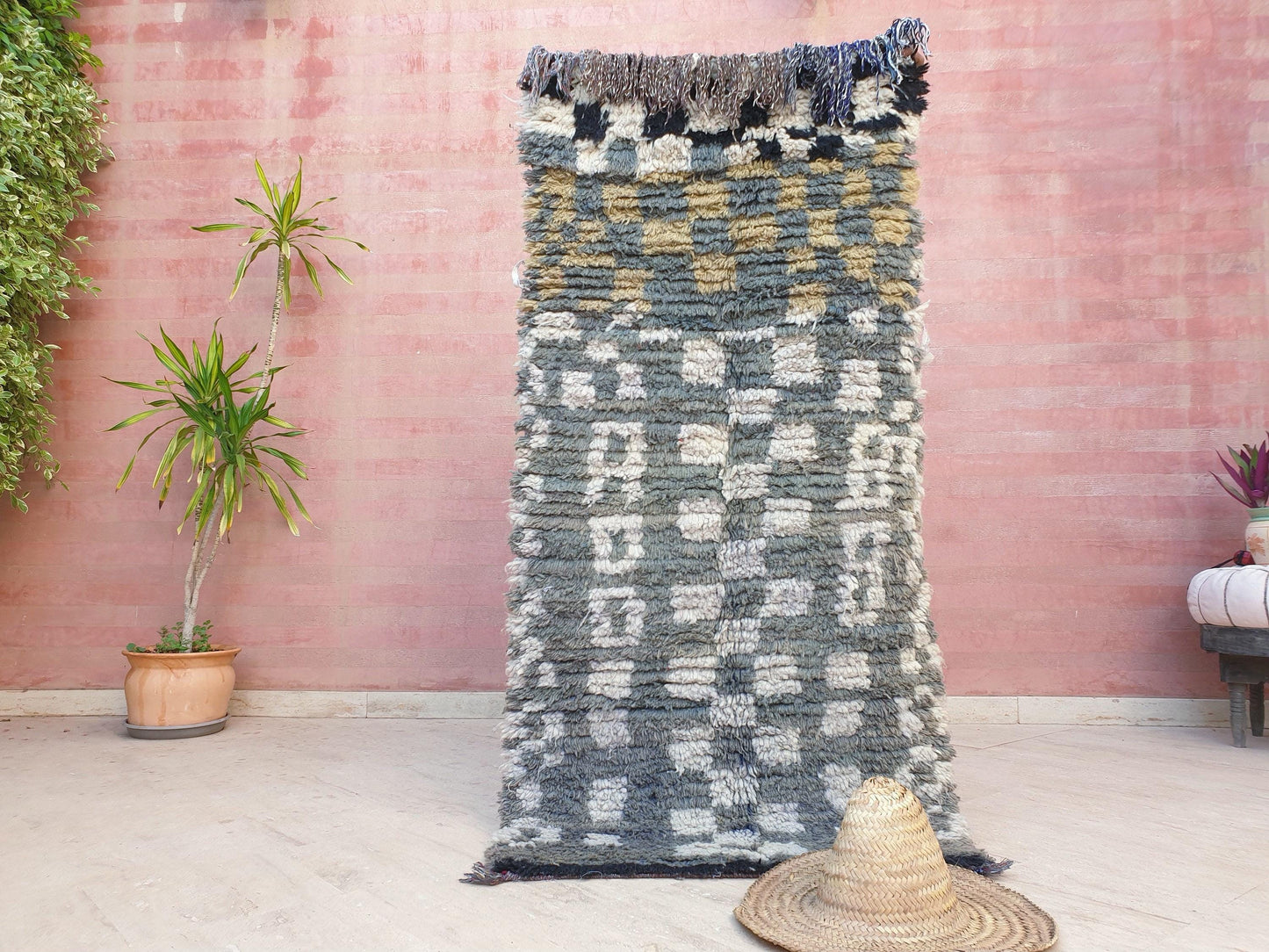 Vintage Moroccan Rug 2.7x6 gray runner rug, grey boujaad accent rug bedroom rug living room rug boucherouite rug