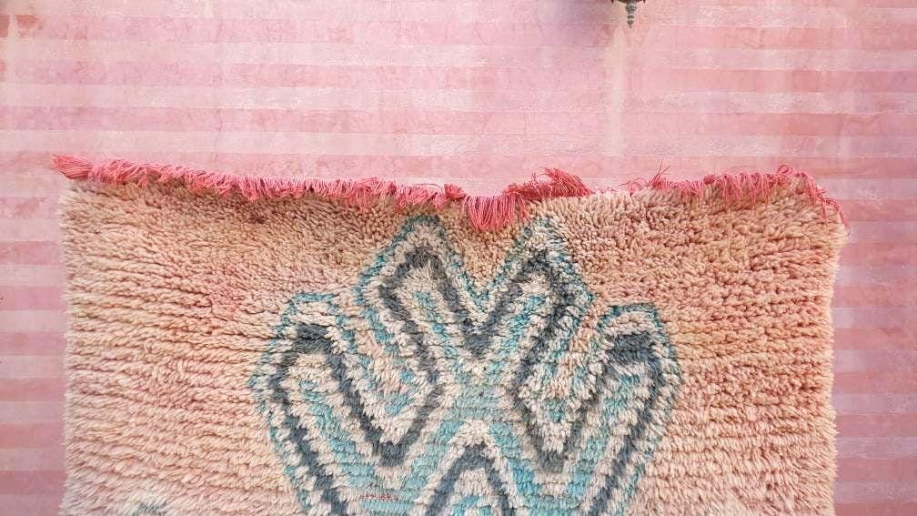Vintage Blush Boujaad Rug 3.7x8.3 Berber Hallway Rug, Artistic Symbols Rug