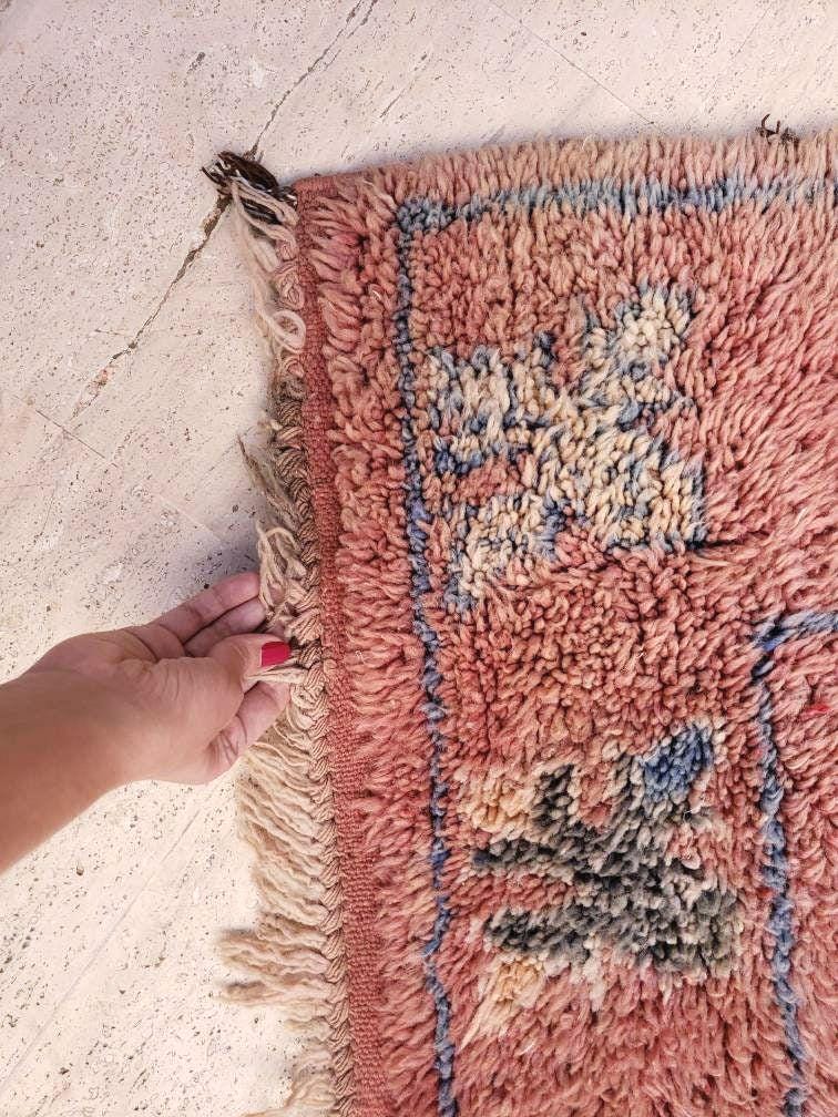 Vintage Moroccan Rug 3.8x7.7 Gorgeous Boujaad rug "Mystic Butterfly" Blush Peach boujad rug  blush pastels