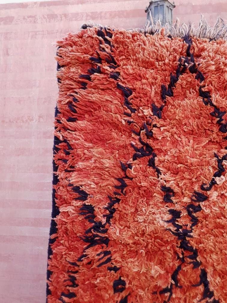 Vintage Fire Red Boujaad Moroccan Rug, Hallway Runner 2.9x8.2