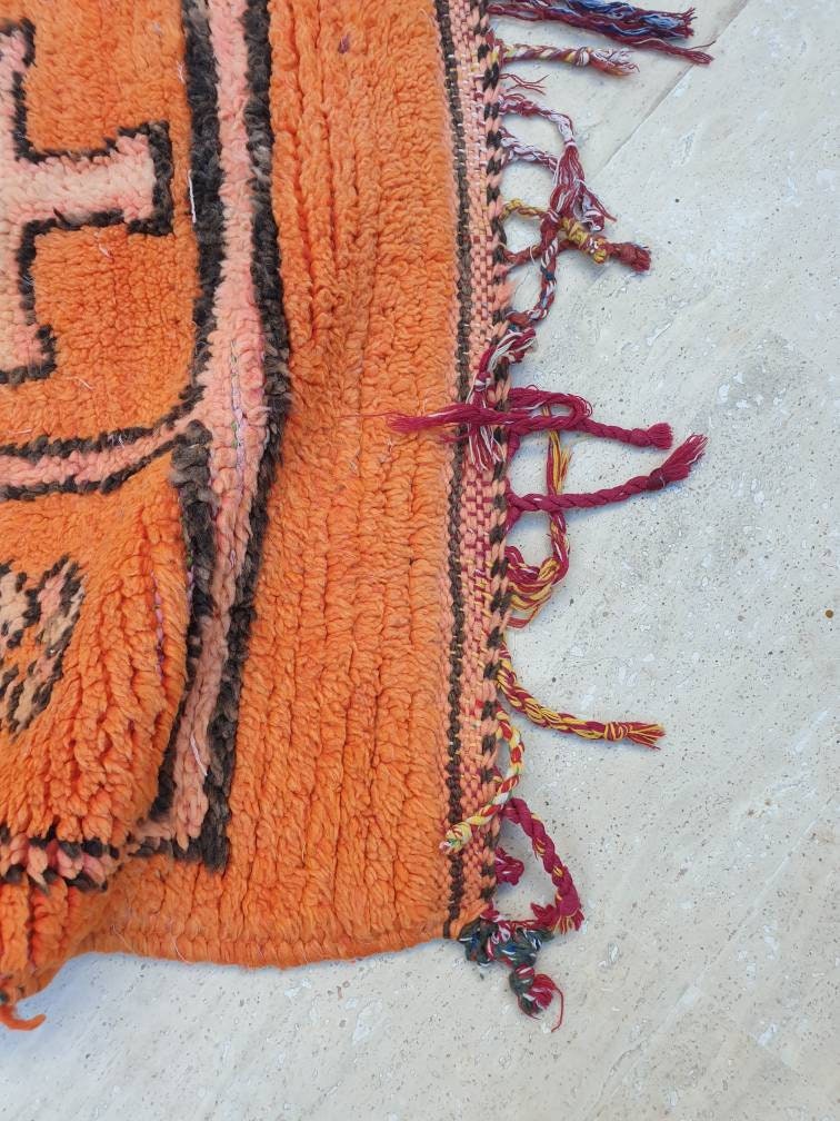 Vintage Boujaad Runner Rug: 2.5x9.8, Papaya Orange Berber Rug