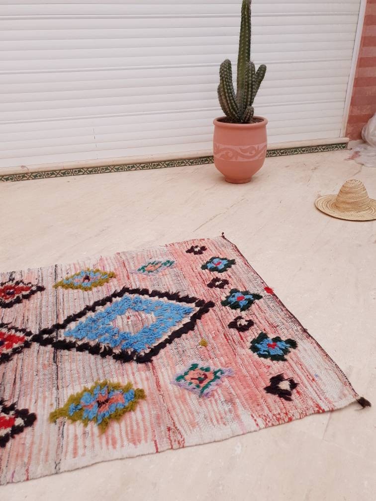 Vintage Moroccan Rug 3.5x9.5 boujaad runner rug blush pink rug living room rug hallway rug bedroom rug pink rug