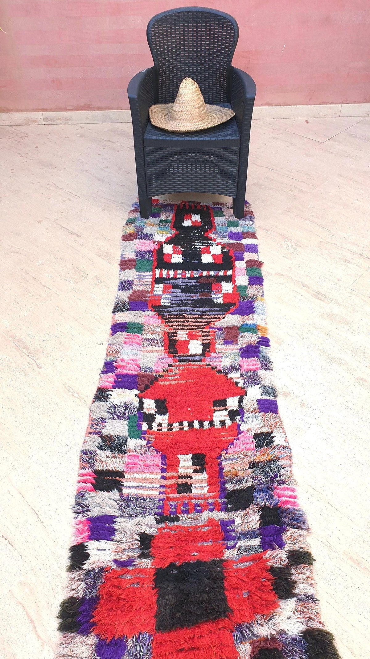 Vintage Moroccan Rug 2.2x7.6 Super Pretty Runner Rug | Boujaad Rug  | Antique Berber Boucherouite Rug | Hallway Rug | Vintage Entry way Rug