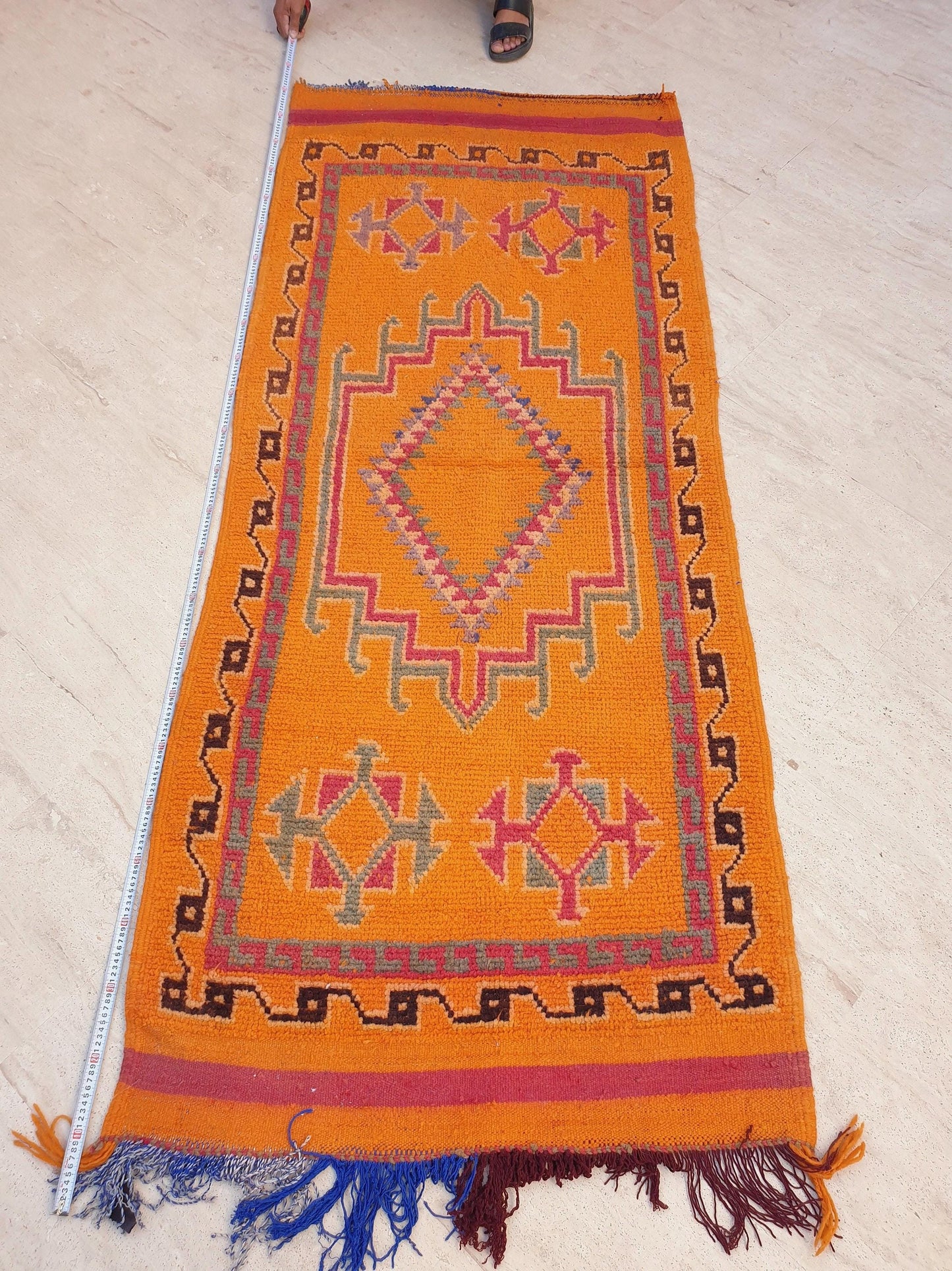 Vintage Orange Berber Rug: Handwoven Moroccan Hallway Rug (3.5x8.3 ft)