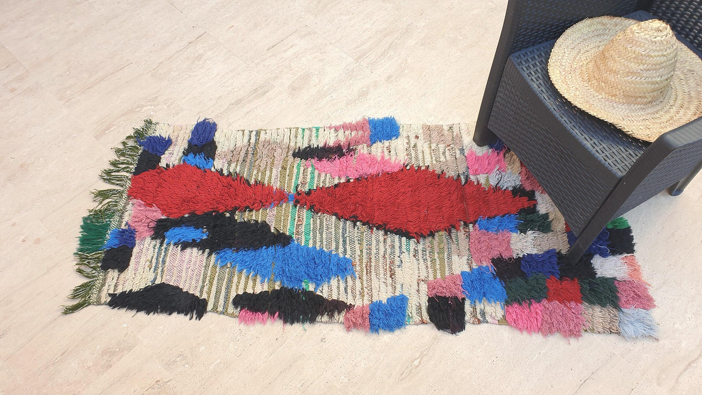 Vintage Moroccan Rug 2.5x5.4 Boucherouite Berber Rug, living room rug, rare morrocan rug bedroom rug accent rug