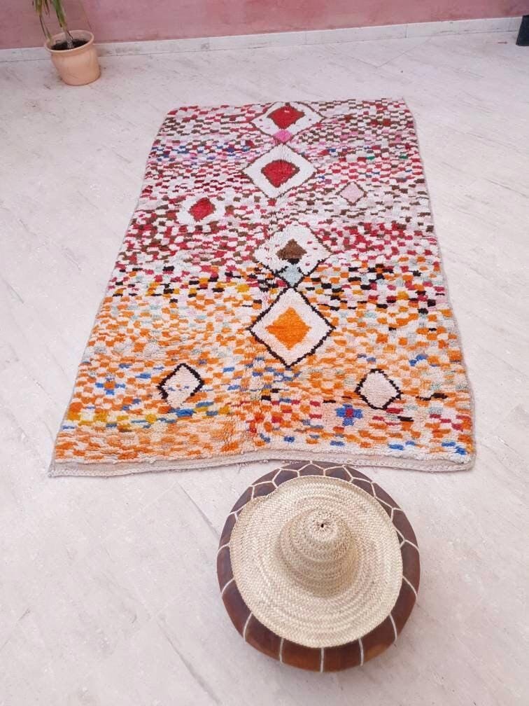 Vintage Moroccan Boujaad Rug 5x8, Authentic Berber Beige Rug