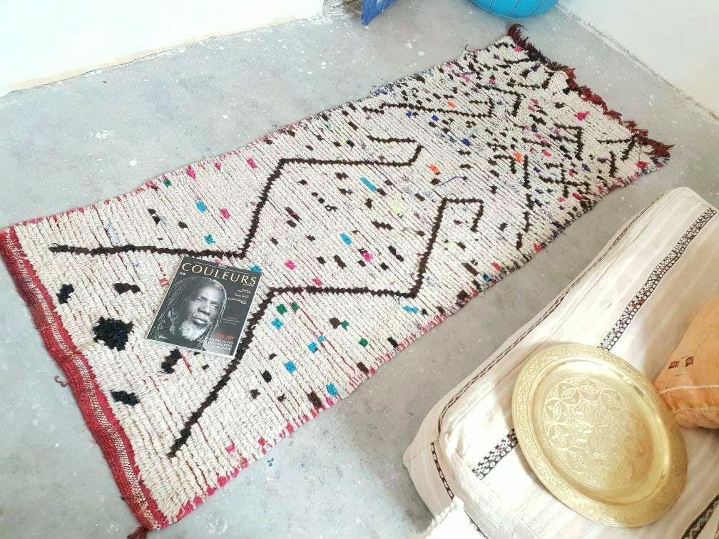 Vintage Berber Azilal Runner Rug, Moroccan Sprinkles Design (3x7.3 ft)