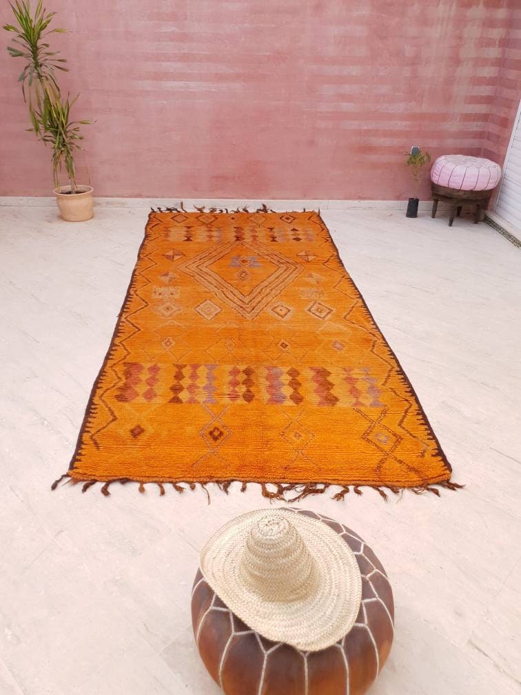 Stunning Tangerine Orange Berber rug bedroom rug living room rug 5.1x11.5 Rarest Color Moroccan Tribal Rug