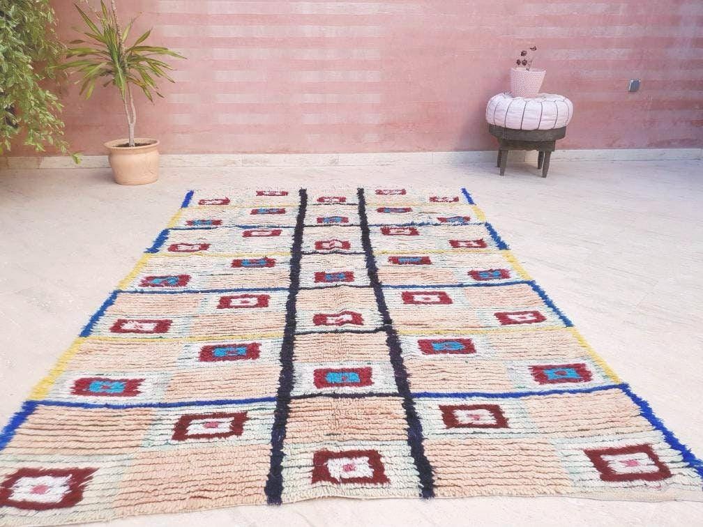 Vintage Moroccan Rug | 5.2x8.2 Stunning Boujaad rug Unique blush rug pastels  rug boujaad living room berber rug