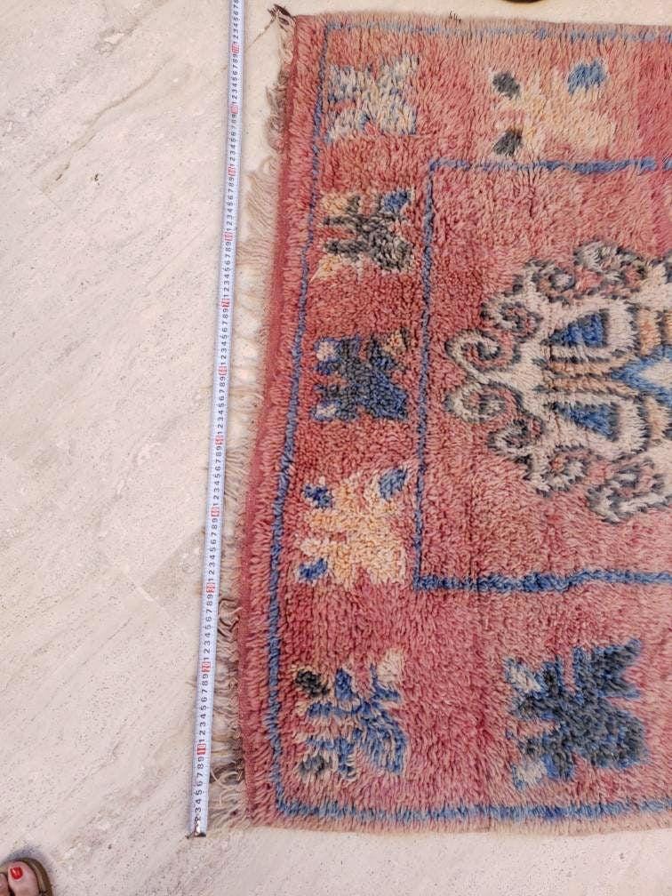 Vintage Moroccan Rug 3.8x7.7 Gorgeous Boujaad rug "Mystic Butterfly" Blush Peach boujad rug  blush pastels