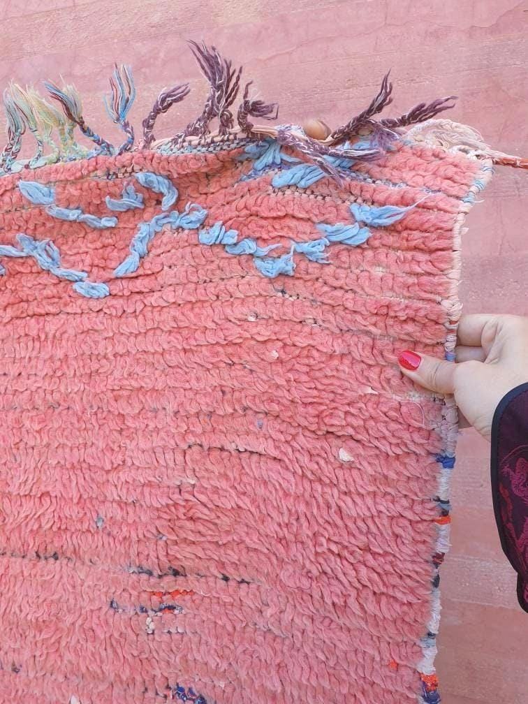 Vintage Moroccan Rug 4.1x9.2 gorgeous Pink rug Boujaad rug Tribal berber rug boujad rug Cyan Pink berber rug