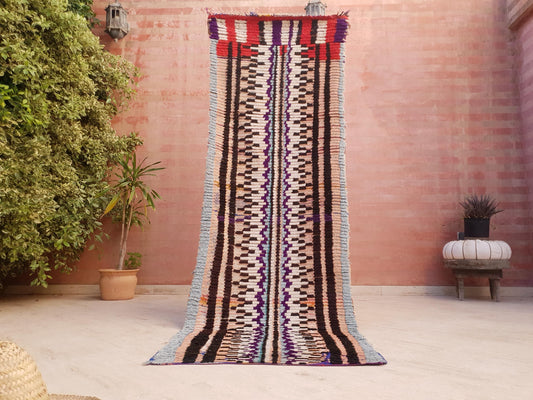 Gorgeous vintage Moroccan Rug 2.9x9.6 Piano Rhythm Design, Handwoven antique berber rug, bohemian tribal Runner rug, kitchen boujaad rug