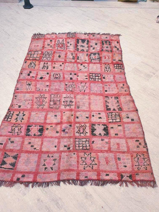 Vintage Moroccan rug 5.2x8.5 Precious boujaad rug blush red carpet, bedroom living room rug bohemian coral tribal rug