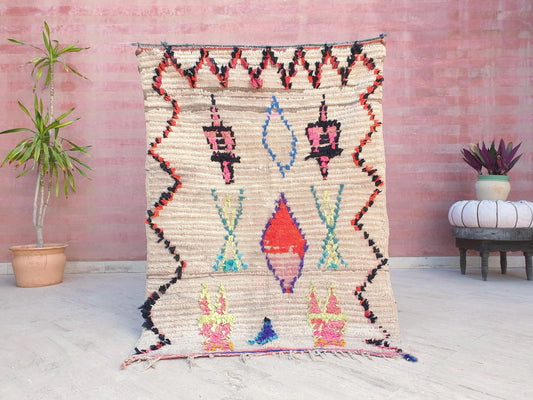 Vintage Moroccan Rug 3.3x4.5 Gorgeous  boujaad Rug blush pink Colorful rug Antique rug living room rug beni ourain rug