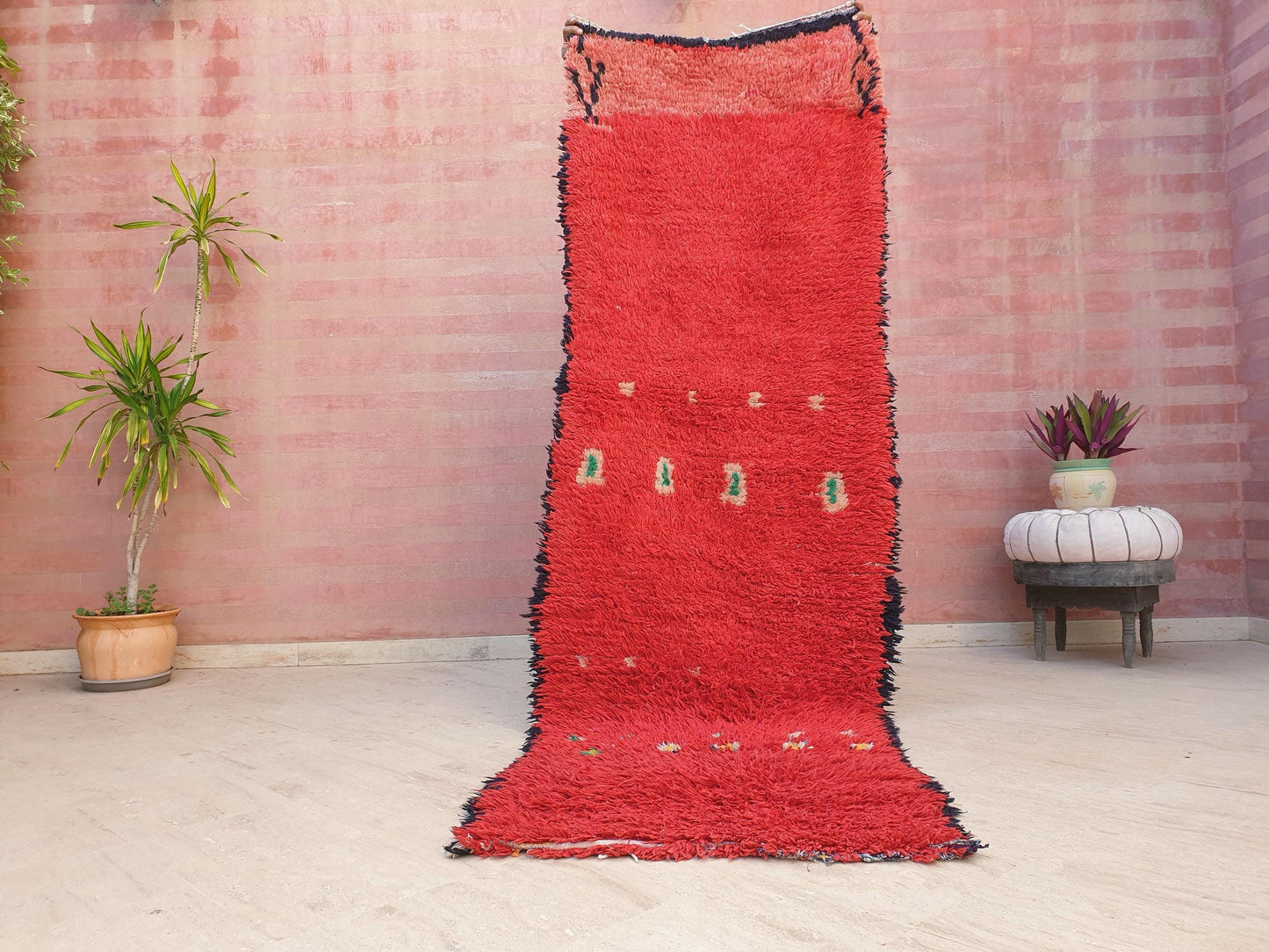 Vintage Moroccan Rug 3x9.2 Gorgeous Unique Red Boujaad Statement Runner Rug, red living room rug Abstract rug