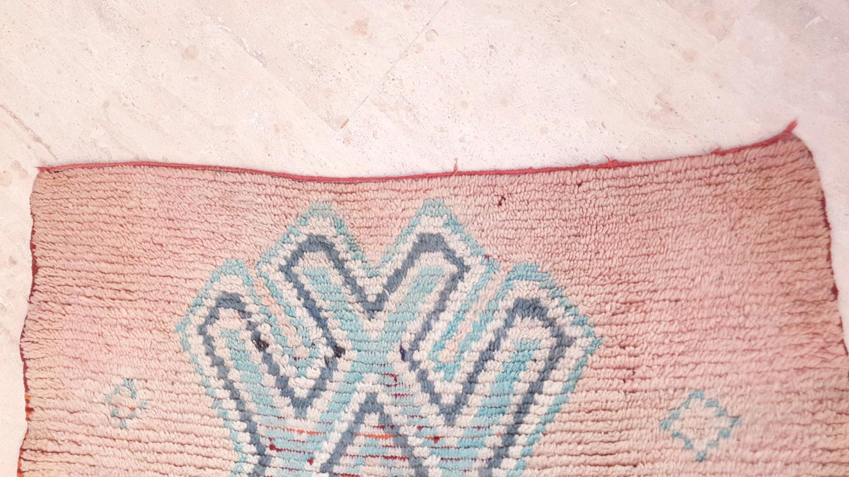 Vintage Blush Boujaad Rug 3.7x8.3 Berber Hallway Rug, Artistic Symbols Rug