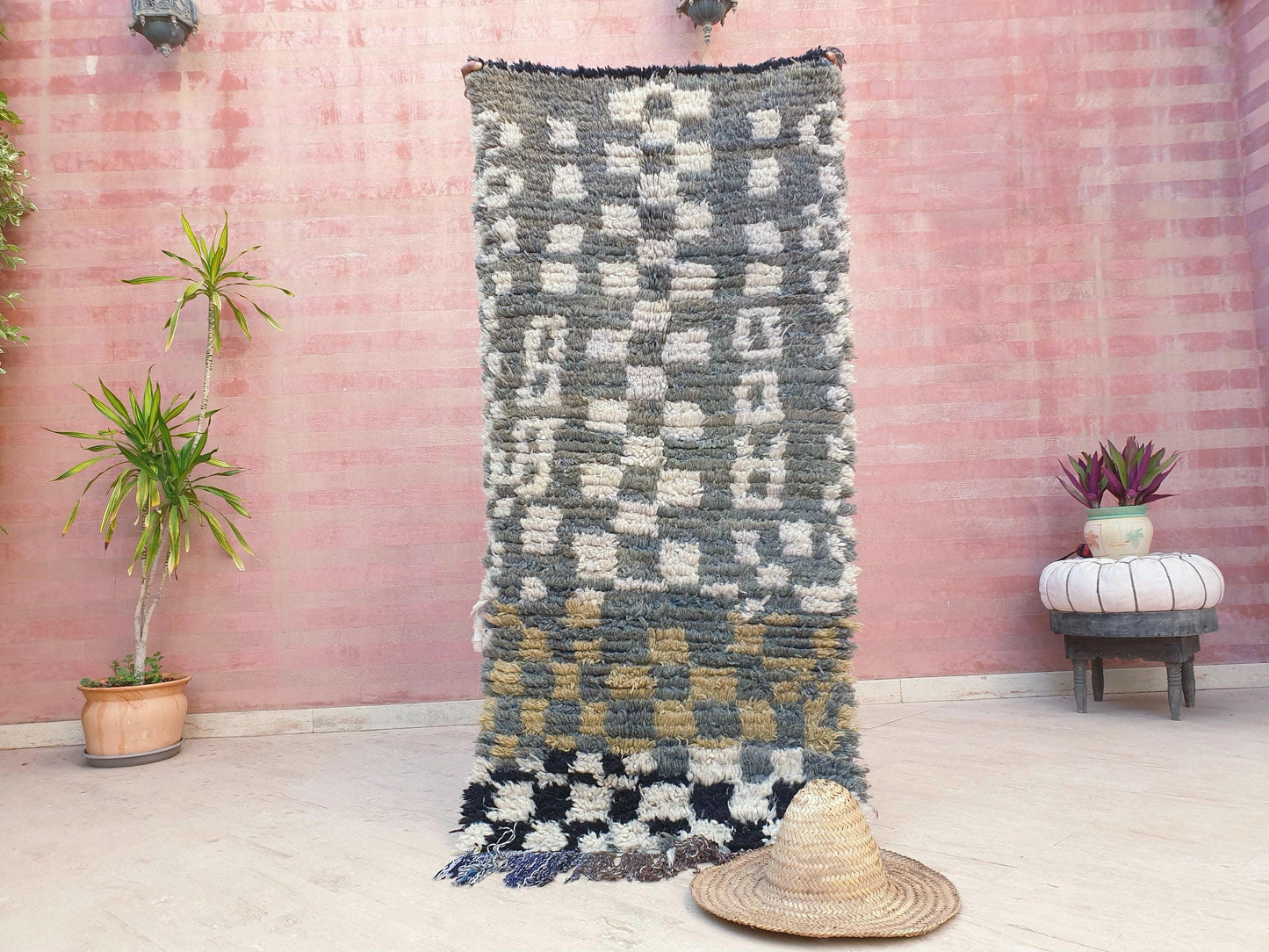 Vintage Moroccan Rug 2.7x6 gray runner rug, grey boujaad accent rug bedroom rug living room rug boucherouite rug