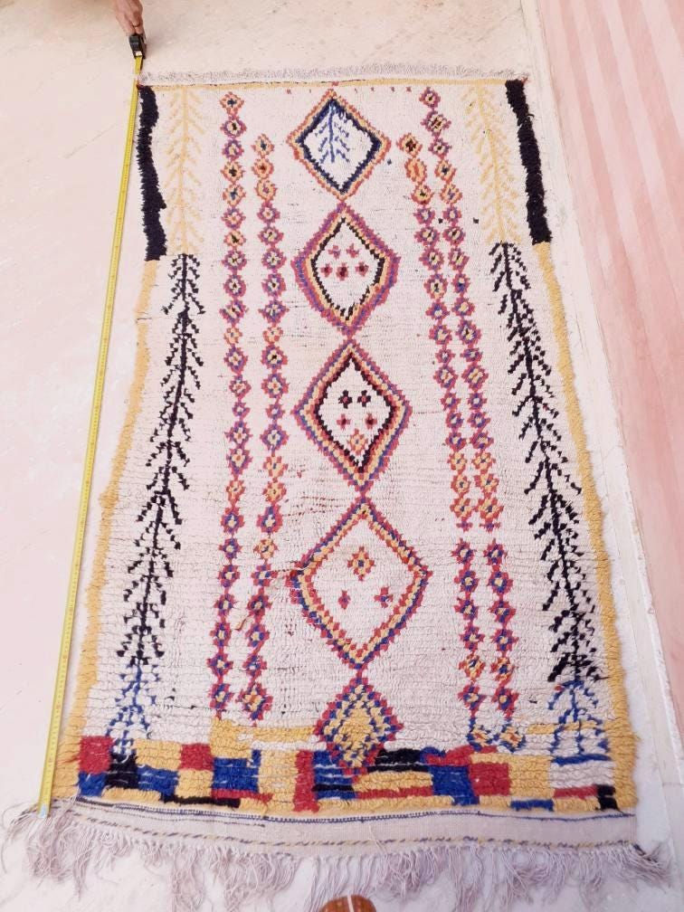 Vintage Moroccan rug 3.8x7.2 Azilal rug, midcentury berber morrocan rug bedroom rug living room rug boho rug boujaad rug