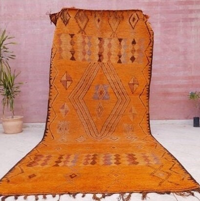 Stunning Tangerine Orange Berber rug bedroom rug living room rug 5.1x11.5 Rarest Color Moroccan Tribal Rug