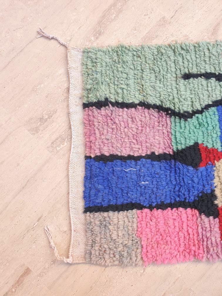 Gorgeous Moroccan rug 2.3x9.5 "Cocktail Party" Colorful Wool Runner rug, retro style cute abstract hallway boujaad rug