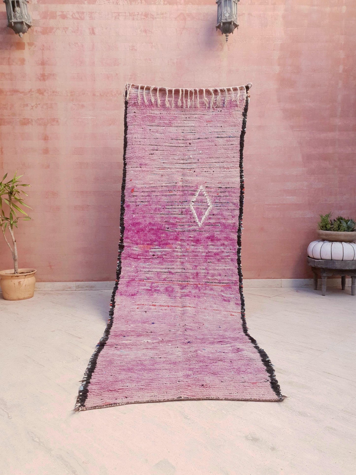 Vintage Moroccan Runner Rug 3.2x10  Gorgeous Boujaad Rug "Purple Dream" Runner rug Blush mauve Lavender rug