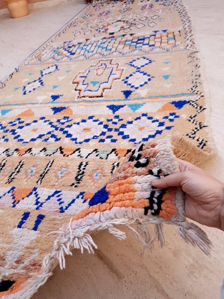 Gorgeous Vintage Moroccan Rug 4.1x12.2 marvelous pastels beige rug Boujaad rug large berber rug