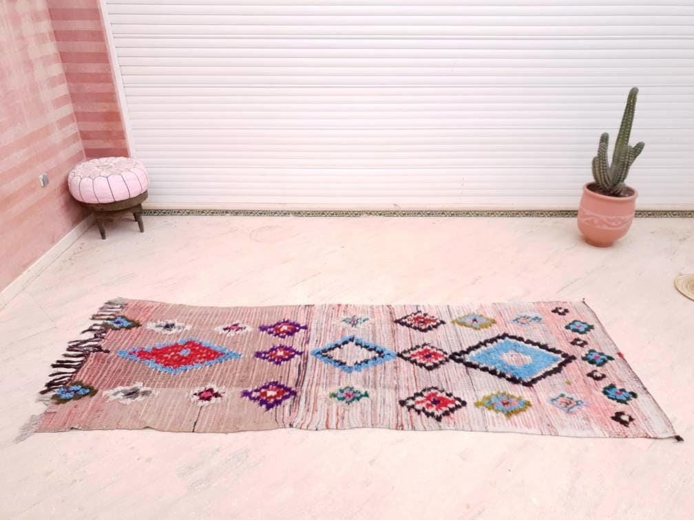 Vintage Moroccan Rug 3.5x9.5 boujaad runner rug blush pink rug living room rug hallway rug bedroom rug pink rug