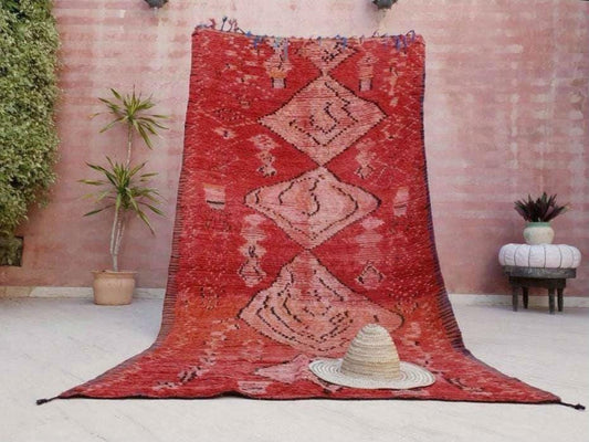 Vintage Moroccan rug 5x8.7 Precious boujaad rug blush red carpet, Incredible Unique tribal living room rug