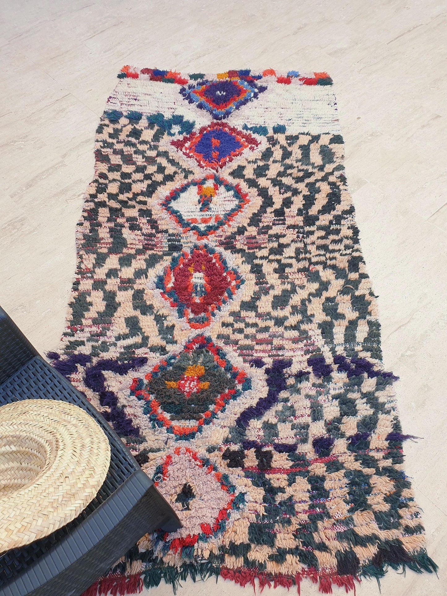 Vintage Moroccan rug 3.8x7.6 "Sahara" Unique Boujaad Rug Collector vintage boujad rug beni ourain rug