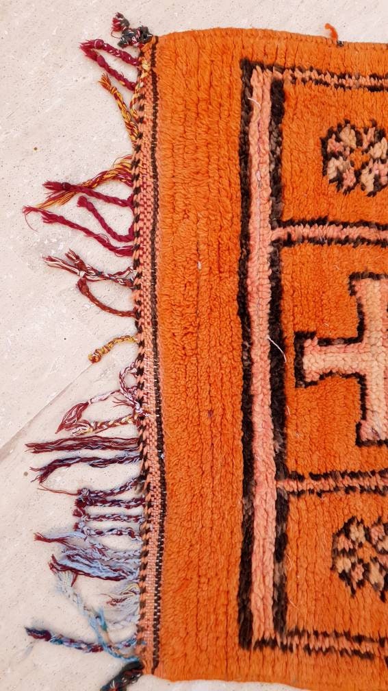 Vintage Boujaad Runner Rug: 2.5x9.8, Papaya Orange Berber Rug