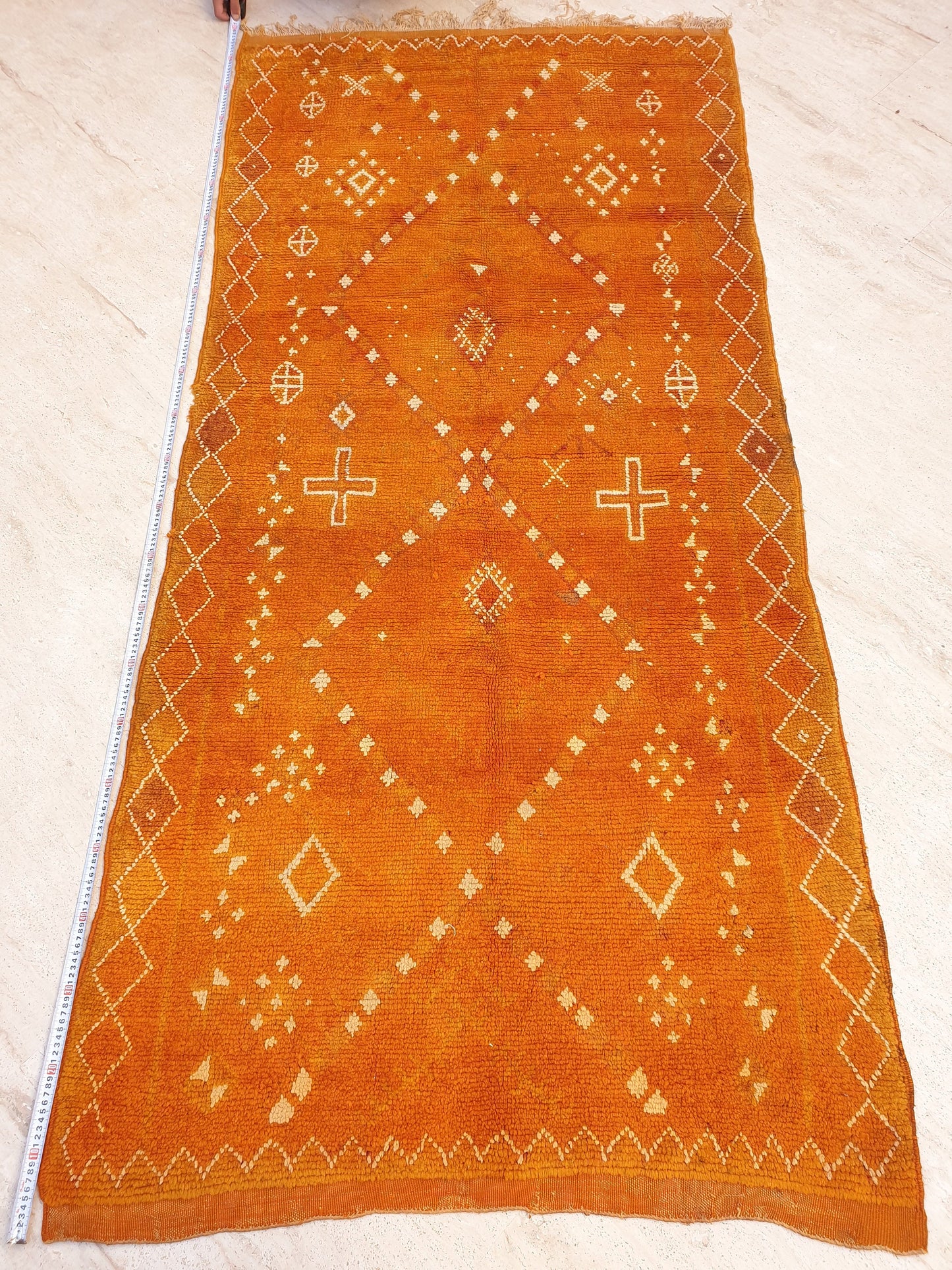 Stunning Vintage moroccan rug 3.8x7.8 Saffron Berber rug,  Curcuma vintage boujaad rug, unique tribal rug