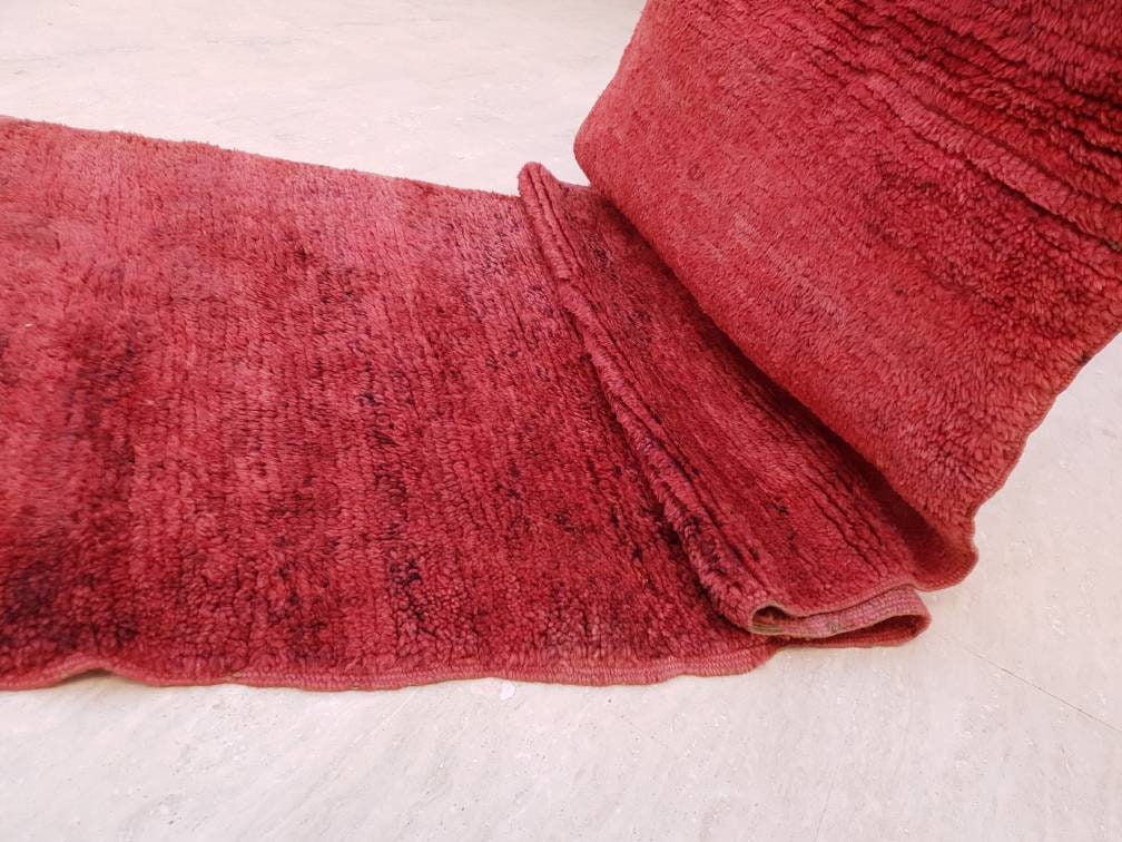 Vintage Moroccan Rug 3.3x10 Velvet Gorgeous Boujaad red runner rug, Artistic Hallway rug, Unique red runner rug