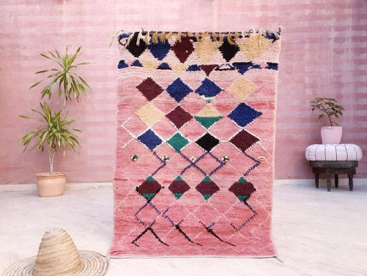 Vintage Moroccan rug  3x4.6 Super Cute Blush Boujaad rug, Blush Pink rug, berber rug, colorful rug beni ourain rug