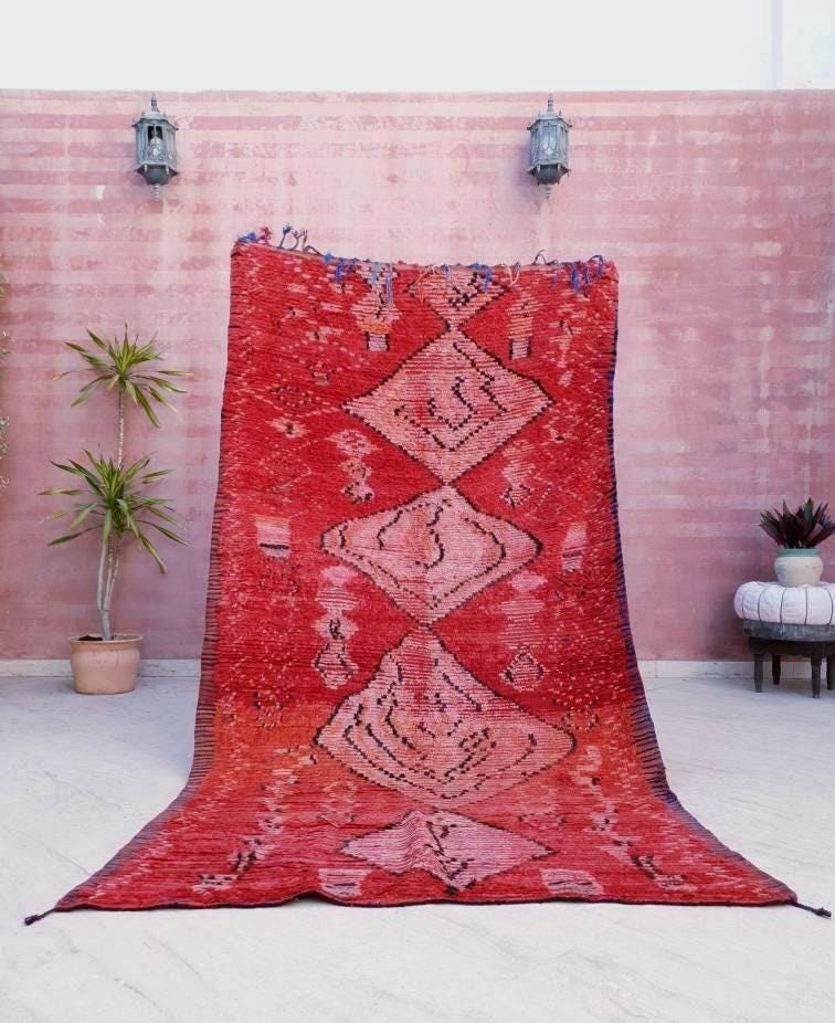 Vintage Moroccan rug 5x8.7 Precious boujaad rug blush red carpet, Incredible Unique tribal living room rug
