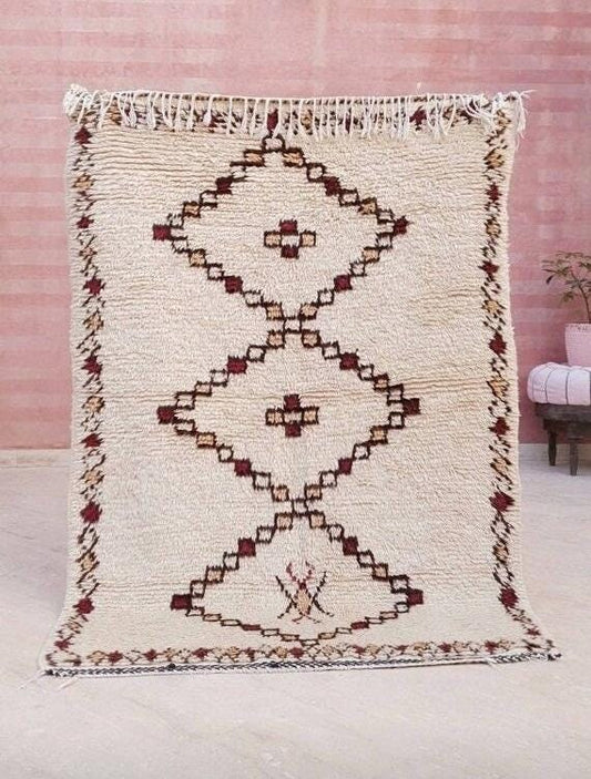 Vintage Moroccan Rug 4x6 Gorgeous Unique Berber Azilal Rug, Soft Wool bedroom rug living room rug boho rug, dark brown ivo