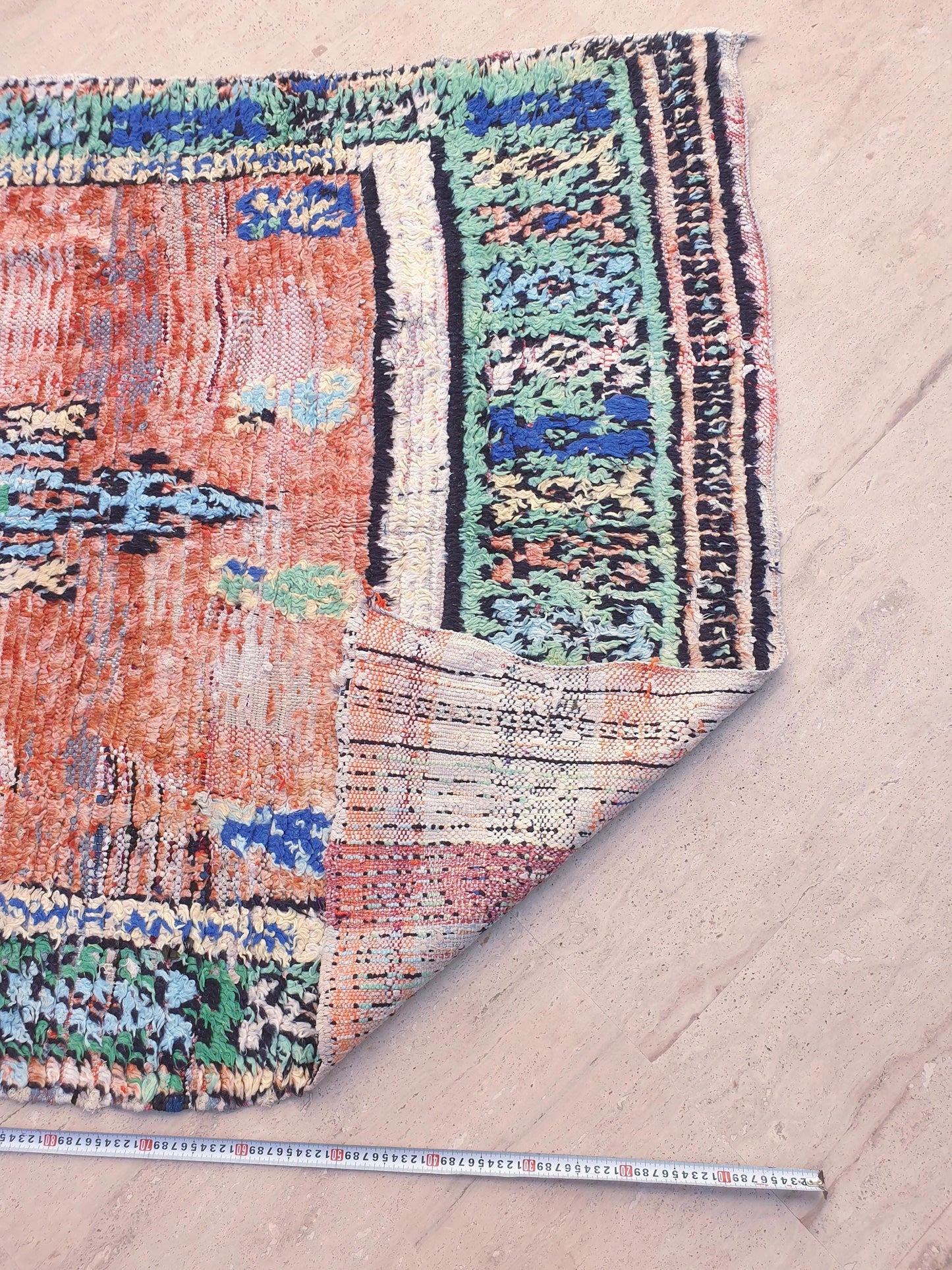 Vintage Moroccan Rug, Painterly Abstract Boujaad rug , 4.2x9 ft Earth & Ocean Tones pastels rug, pastel bohemian rug