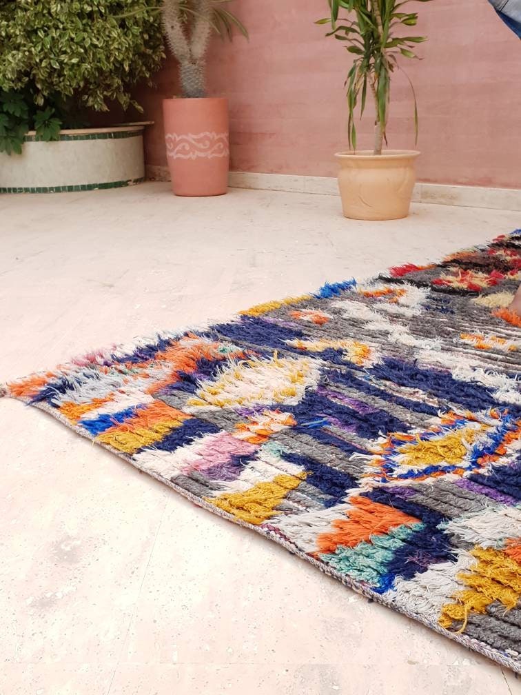 Vintage Boujaad Berber Rug, Artistic Moroccan Rug, 3.8x7.6 ft