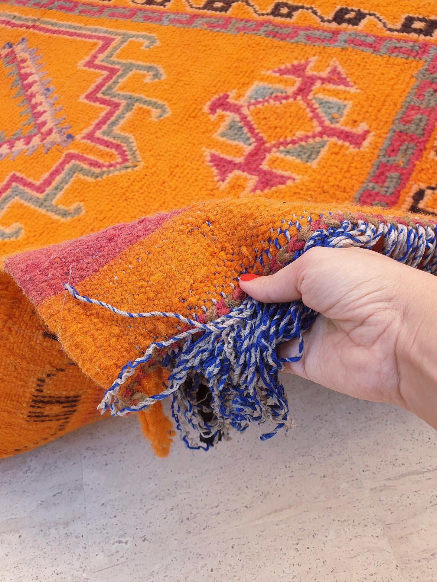 Vintage Orange Berber Rug: Handwoven Moroccan Hallway Rug (3.5x8.3 ft)