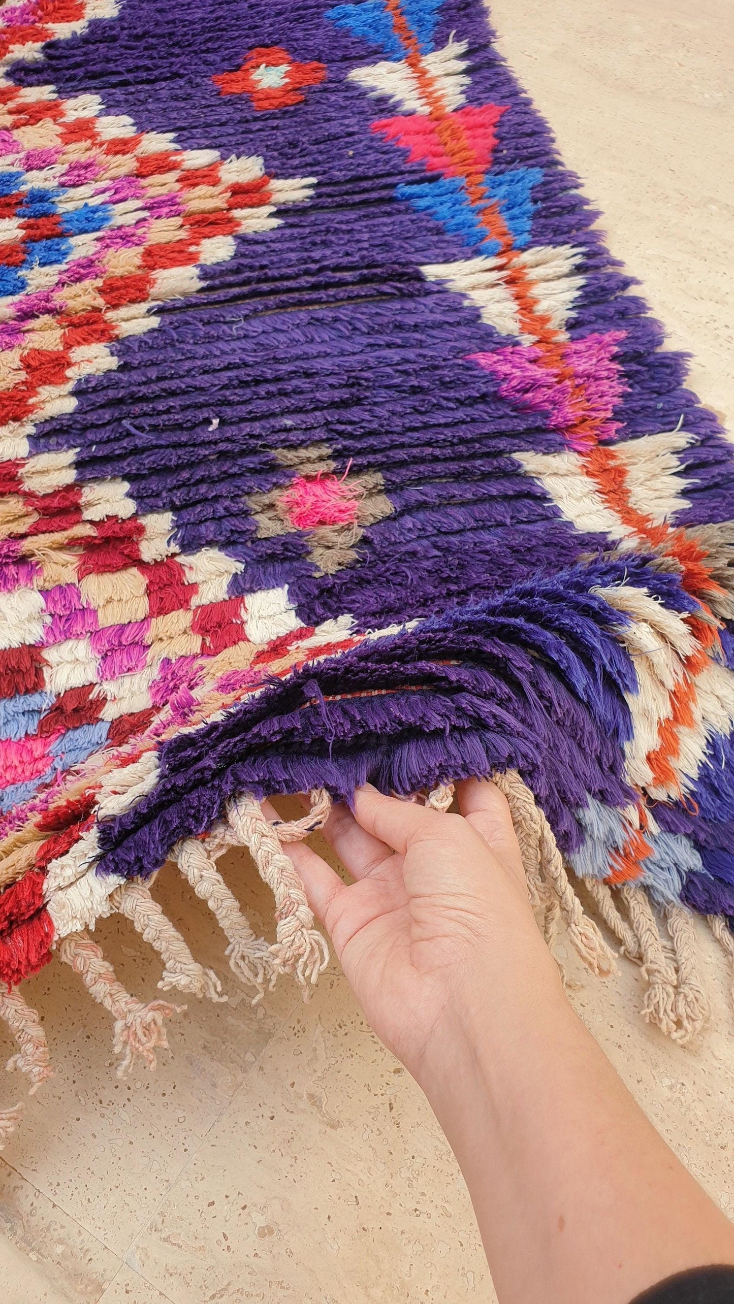 Vintage Moroccan rug 3x7.8 Gorgeous blue purple Boucherouite Rug, hallway rug, geometric runner rug, blue boujaad rug