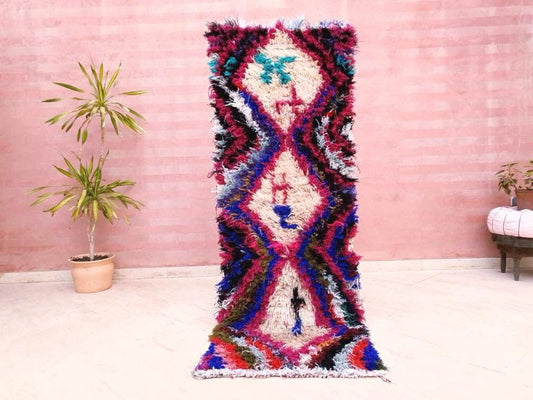 Vintage Moroccan Rug 2.3x6.9 Unique Colorful Pretty vintage Rug, Abstract boujaad berber rug artistic rug bedroom rug Azilal Rug