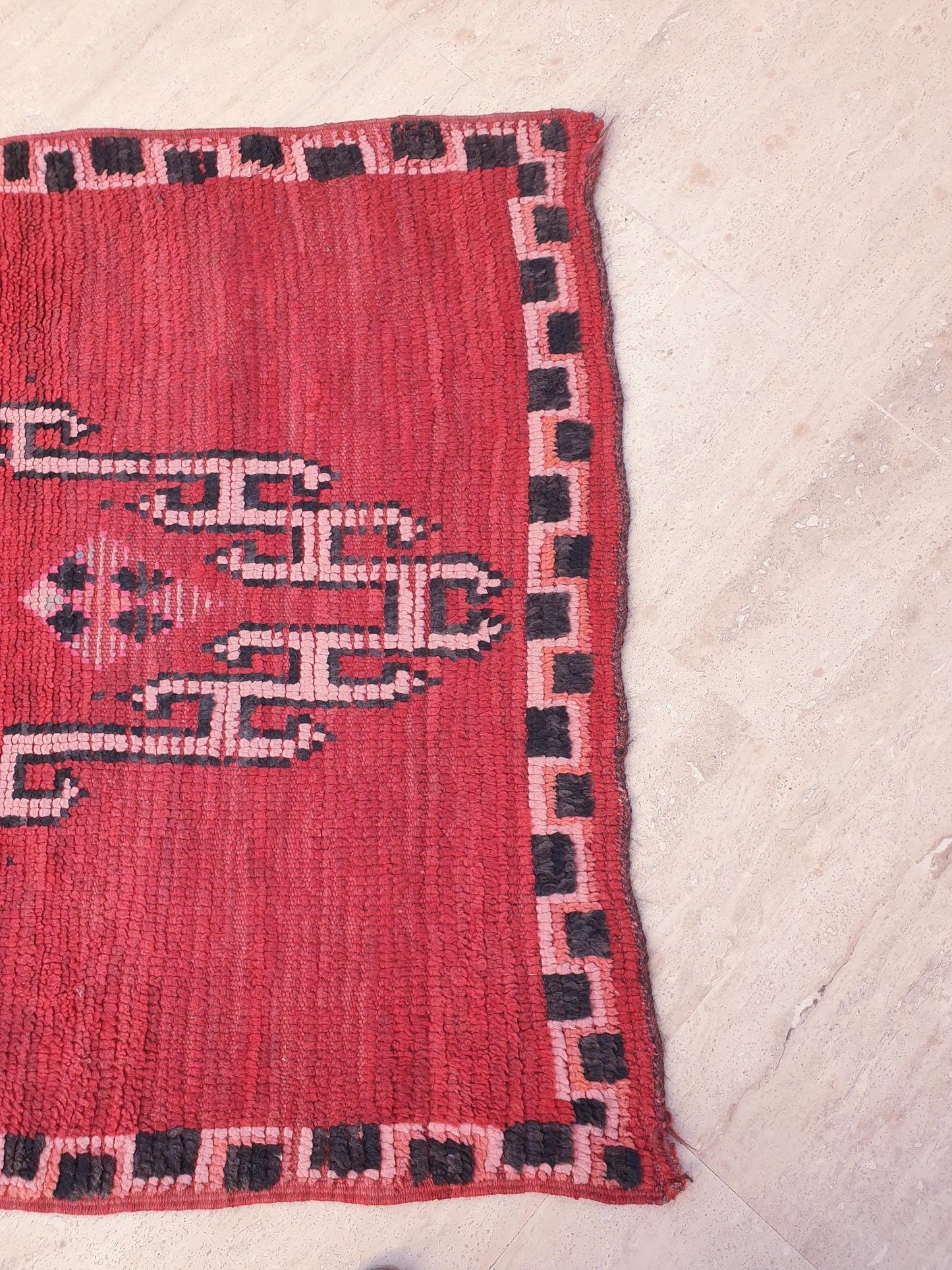 Vintage Moroccan Rug 3.1x7.6 Gorgeous Unique Red Boujaad Statement Runner Rug, bedroom rug, Abstract accent rug