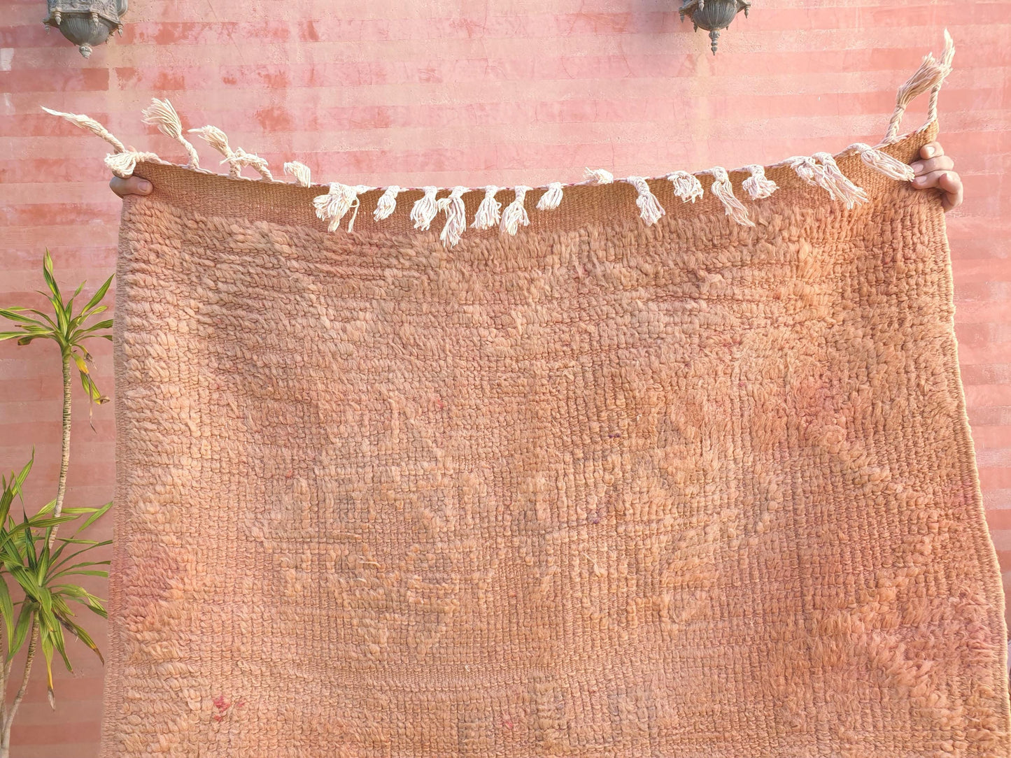 Vintage Faded Peach Beni M’Guild Runner, Subtle Tattoo Pattern, 3.4 x 8.2 ft