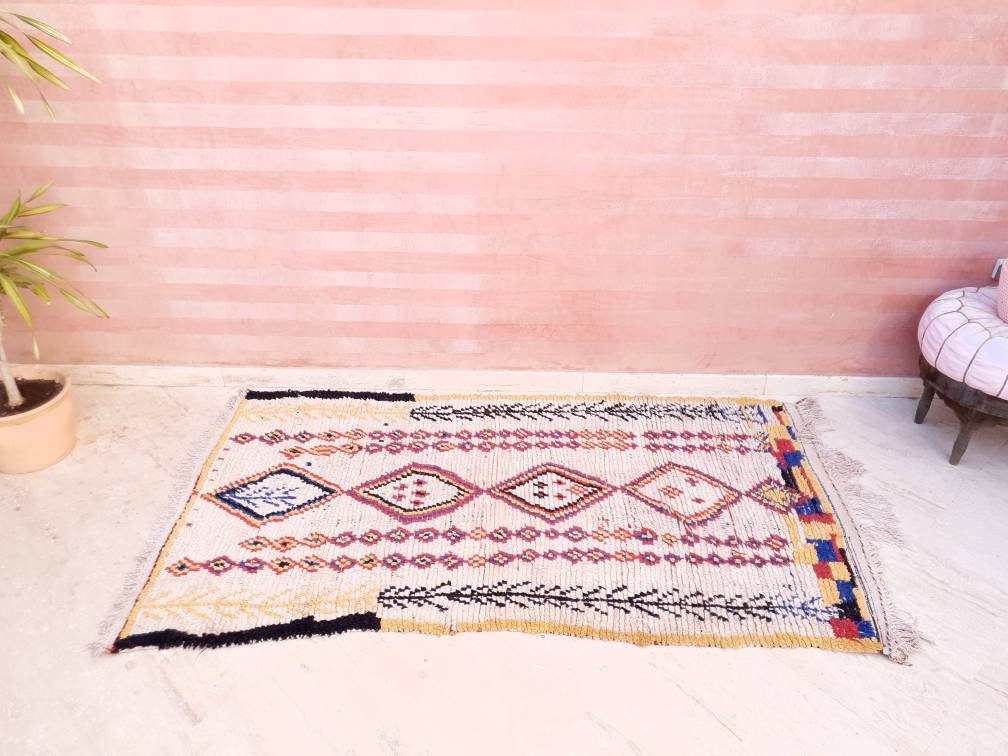 Vintage Moroccan rug 3.8x7.2 Azilal rug, midcentury berber morrocan rug bedroom rug living room rug boho rug boujaad rug