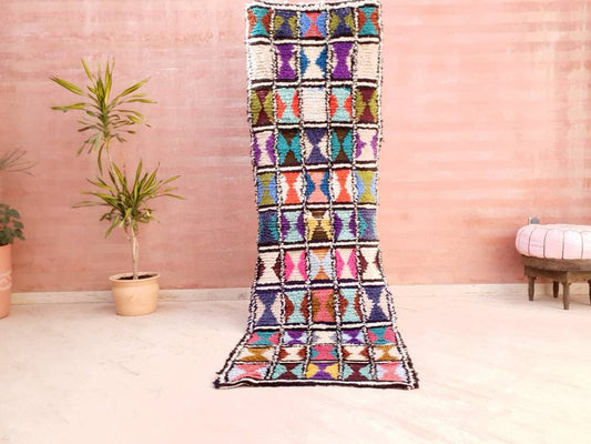 Vintage Moroccan Rug 2.8x8.6 Stunning Unique Colorful Pretty vintage Rug, Abstract boujaad berber rug artistic hallway rug