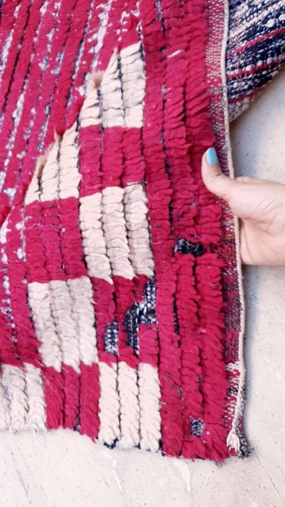 Vintage Moroccan rug 3.1x8.1 Gorgeous Boujaad runner rug, Maroon Beet Purple Boujad rug, Entry hallway rug