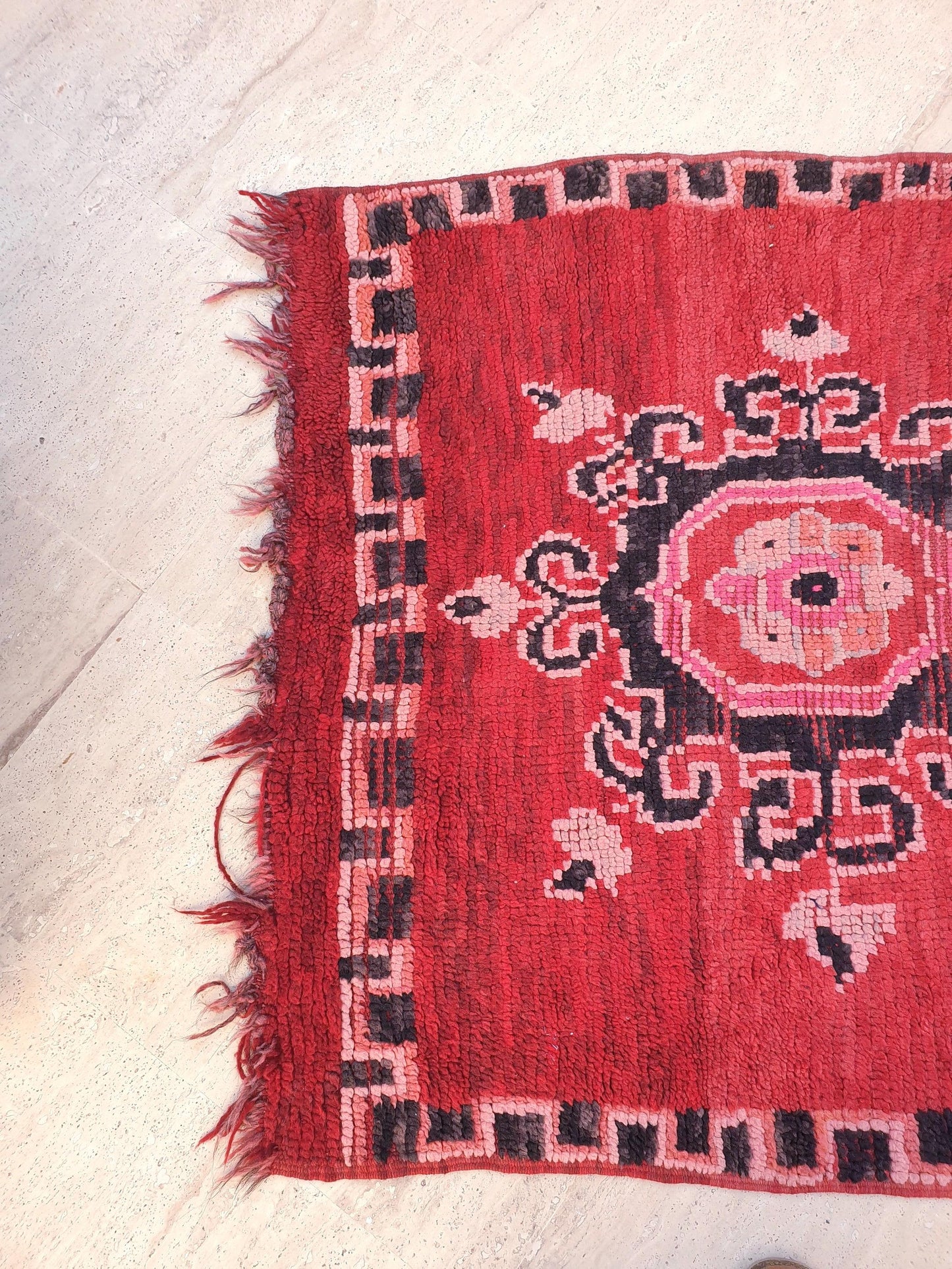 Vintage Moroccan Rug 3.1x7.6 Gorgeous Unique Red Boujaad Statement Runner Rug, bedroom rug, Abstract accent rug