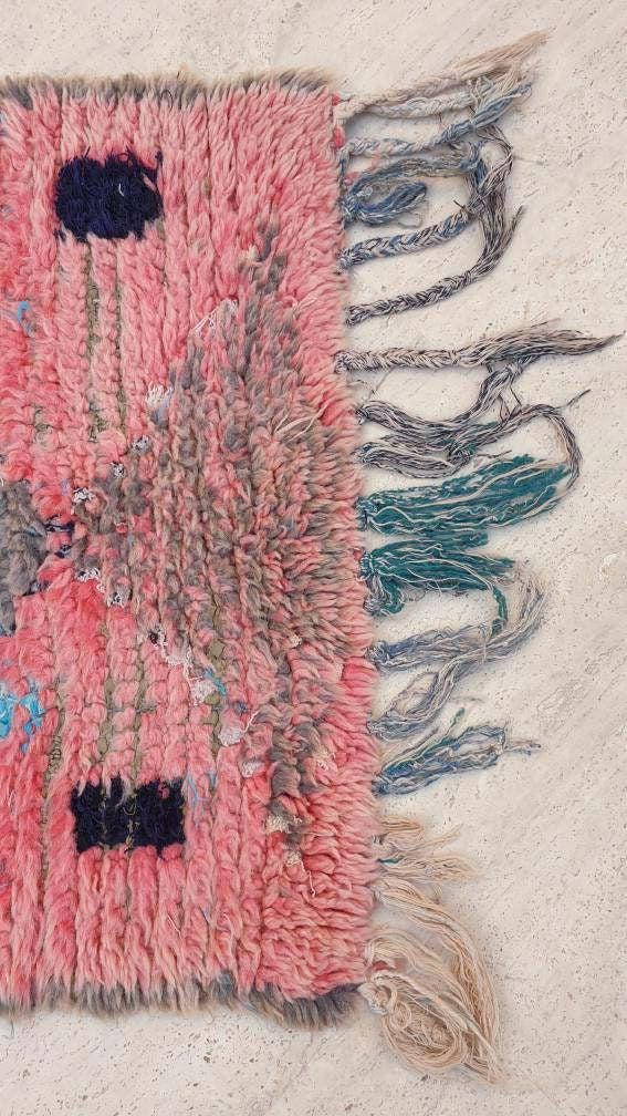Vintage Moroccan Rug 2.2x11.8 Stunning Moroccan boujaad Runner Rug, blush pink rug, long hallway rug Abstract carpet
